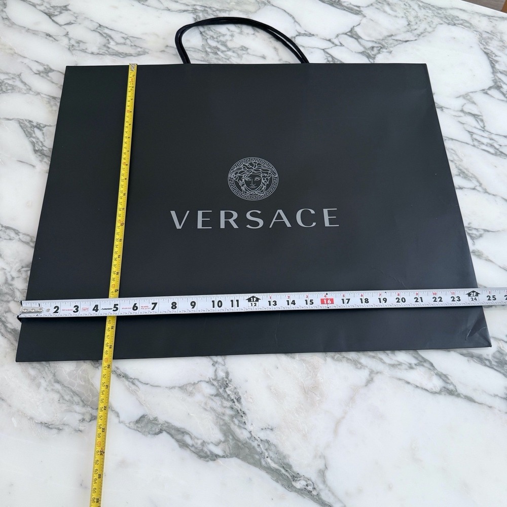 Versace Large Black Paper Shopping Bag Silver Medusa Logo 24.5x19.5x8 - Picture 3 of 5